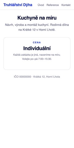 Web truhlářství s nápisem cena individuální a ničím dalším