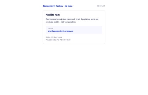 Rekonstrukce kontaktní stránky výrobce na míru, kde je jediným kontaktem obecná adresa info@ bez jména