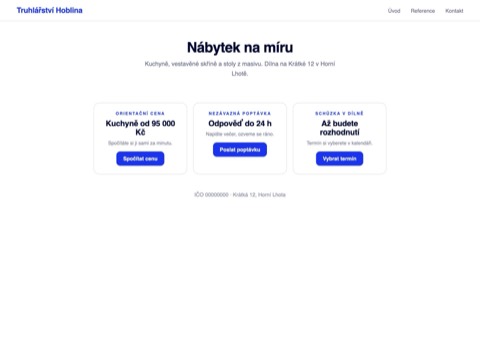 Web truhlářství s orientační cenou, poptávkou a schůzkou až na konci