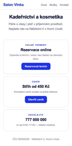 Web salonu s online rezervací termínů a ceníkem