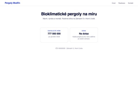 Web smyšlené pergolářské firmy s cenou na dotaz